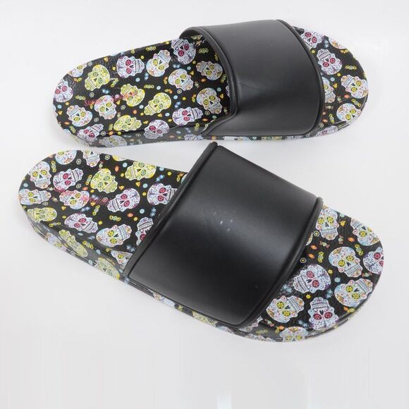Sugar Skull Dia De Los Muertos Women's Slide Sandal Summer Beach Shoes Goth - Picture 3 of 6